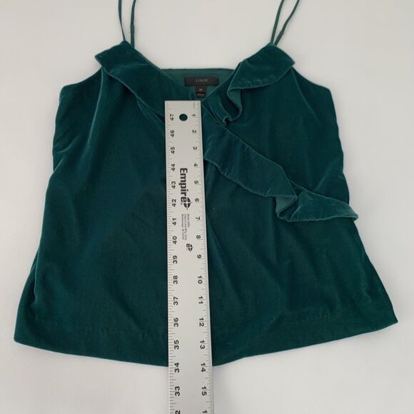 J CREW Tank Top Sz 2 Petite Dark Green Velvet Ruffle Cami Holiday Party Special - Picture 11 of 12